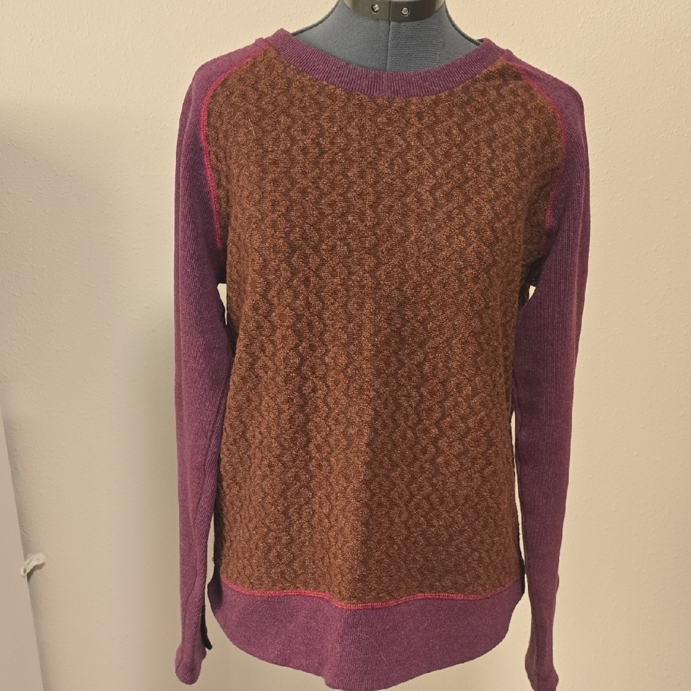 Prana Women's Purple and Brown Crew Neck Sweater